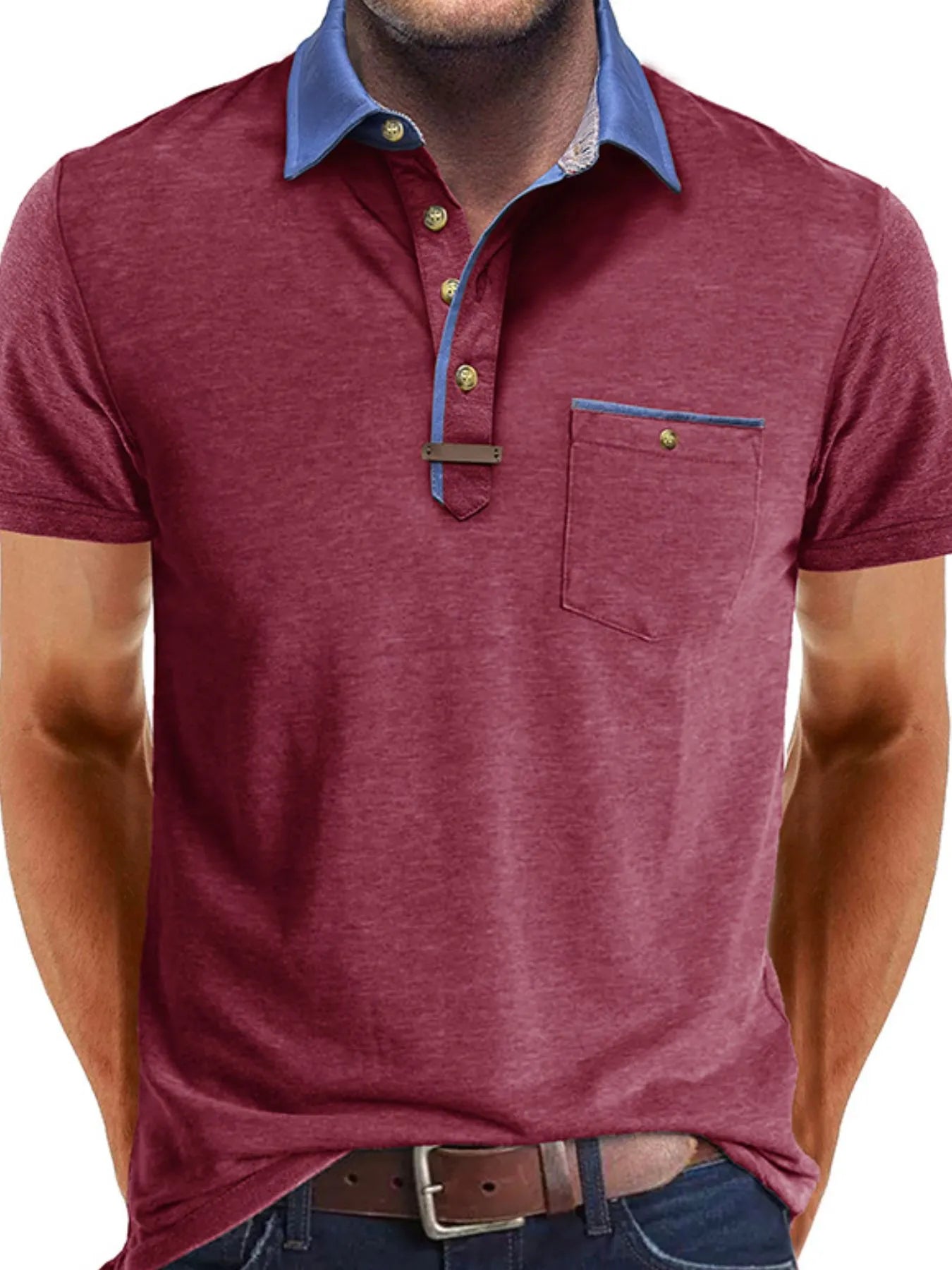 Men's Full Size Contrast Collar Pocket Polo Shirt Plus Size