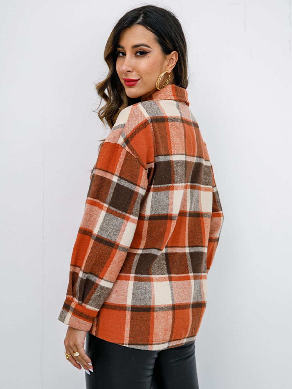 Shiny Plaid Button Up Collared Neck Jacket NicholesGifts