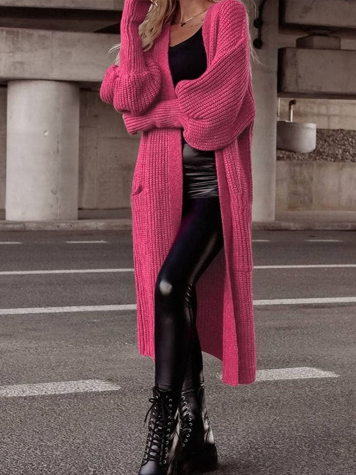 Women Lantern Sleeve Pocketed Cardigan