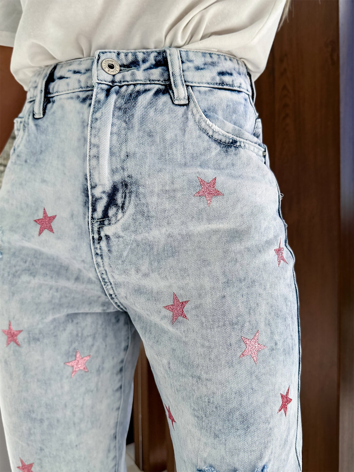 Distressed Star Straight Jeans with Pockets NicholesGifts