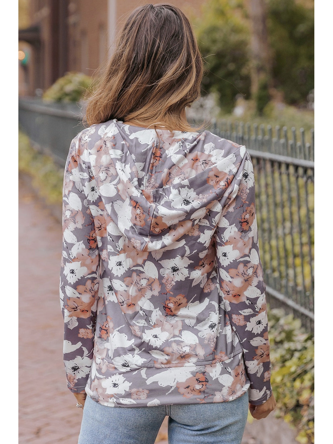 NicholesGifts Women Floral Zip Up Pocketed Hoodie NicholesGifts
