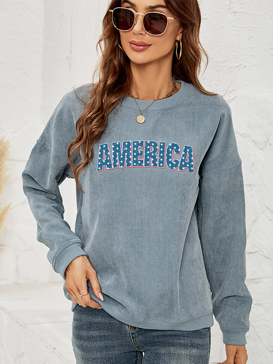 Women American Graphic Dropped Shoulder Sweatshirt NicholesGifts