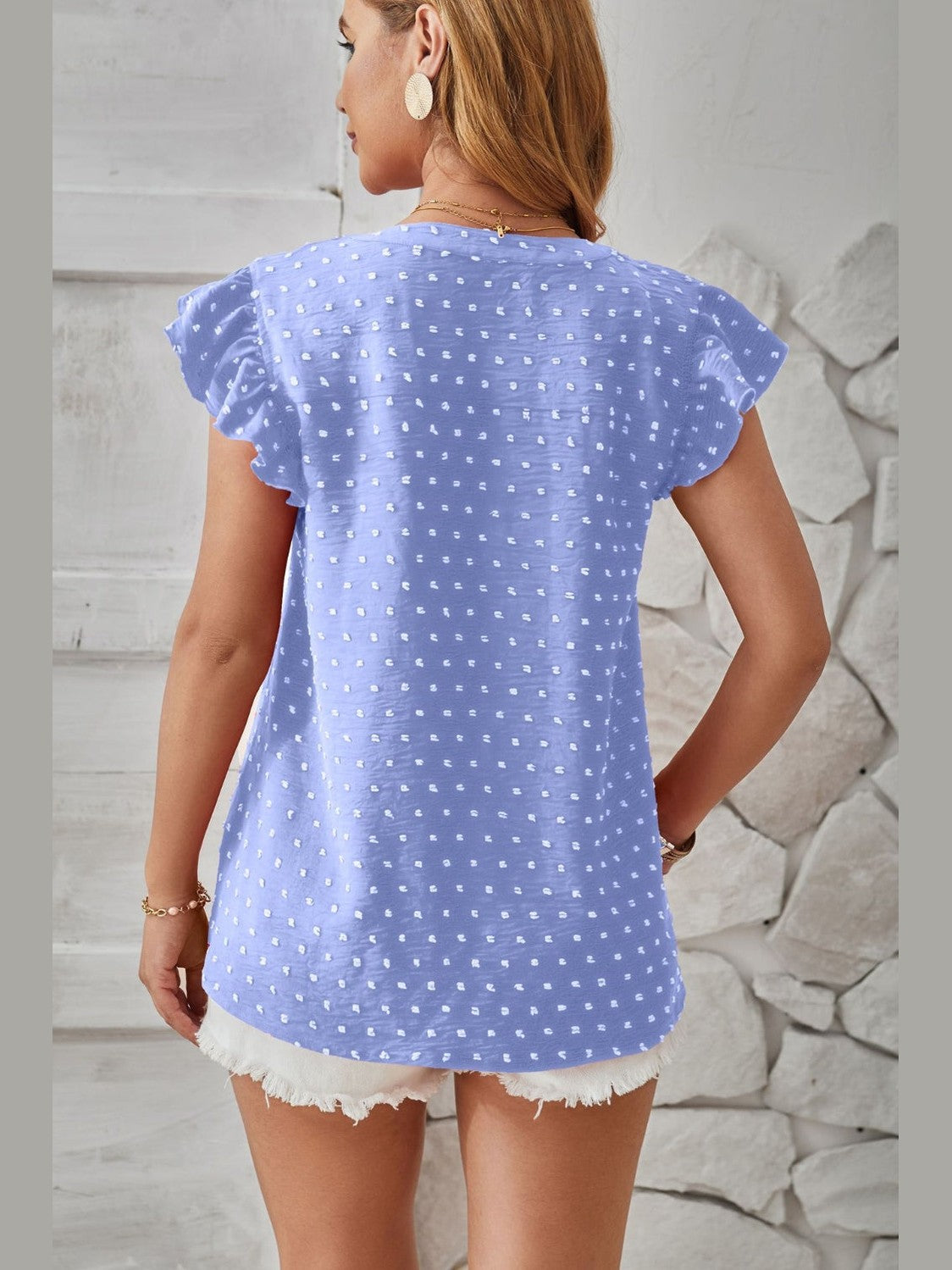 Swiss Dot Ruffled Cap Sleeve T-Shirt NicholesGifts