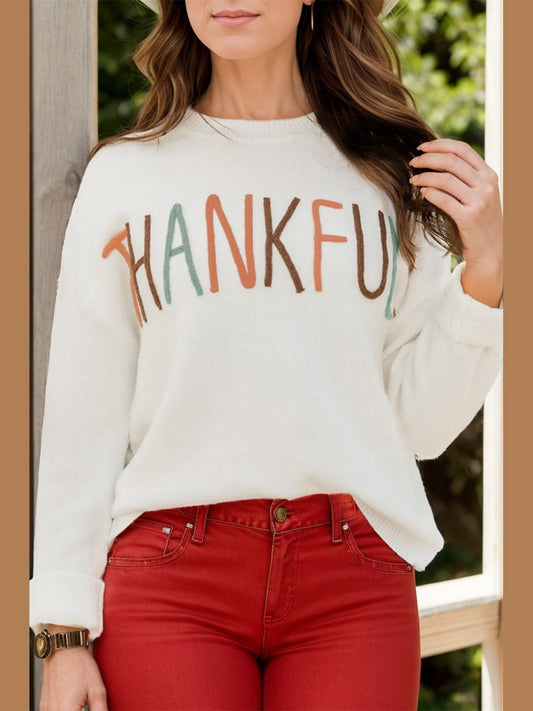 THANKFUL Round Neck Long Sleeve Knit Top NicholesGifts