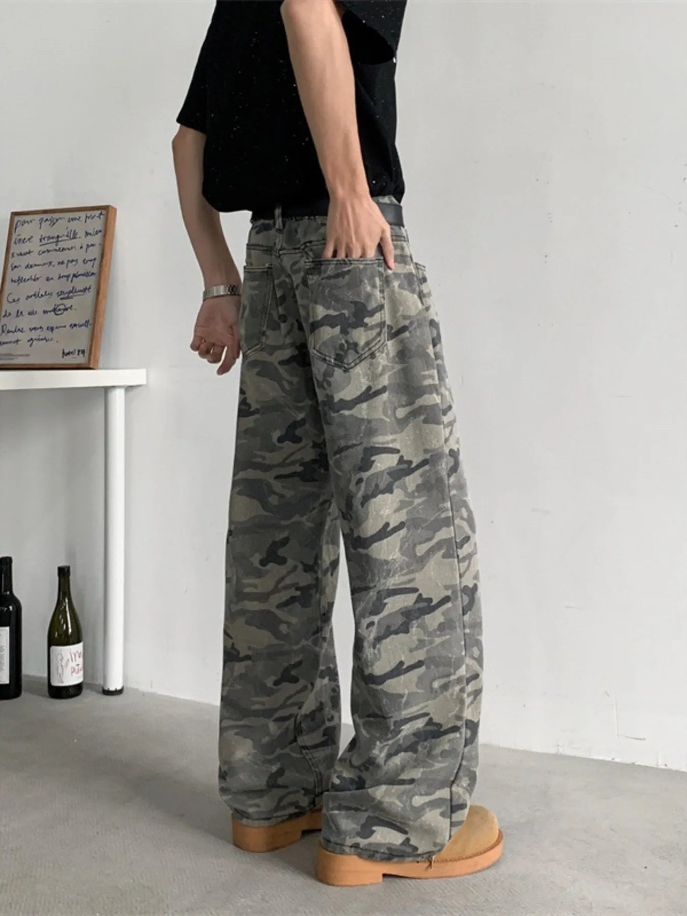 Men's Full Size Camouflage Wide-Leg Jeans Plus Size
