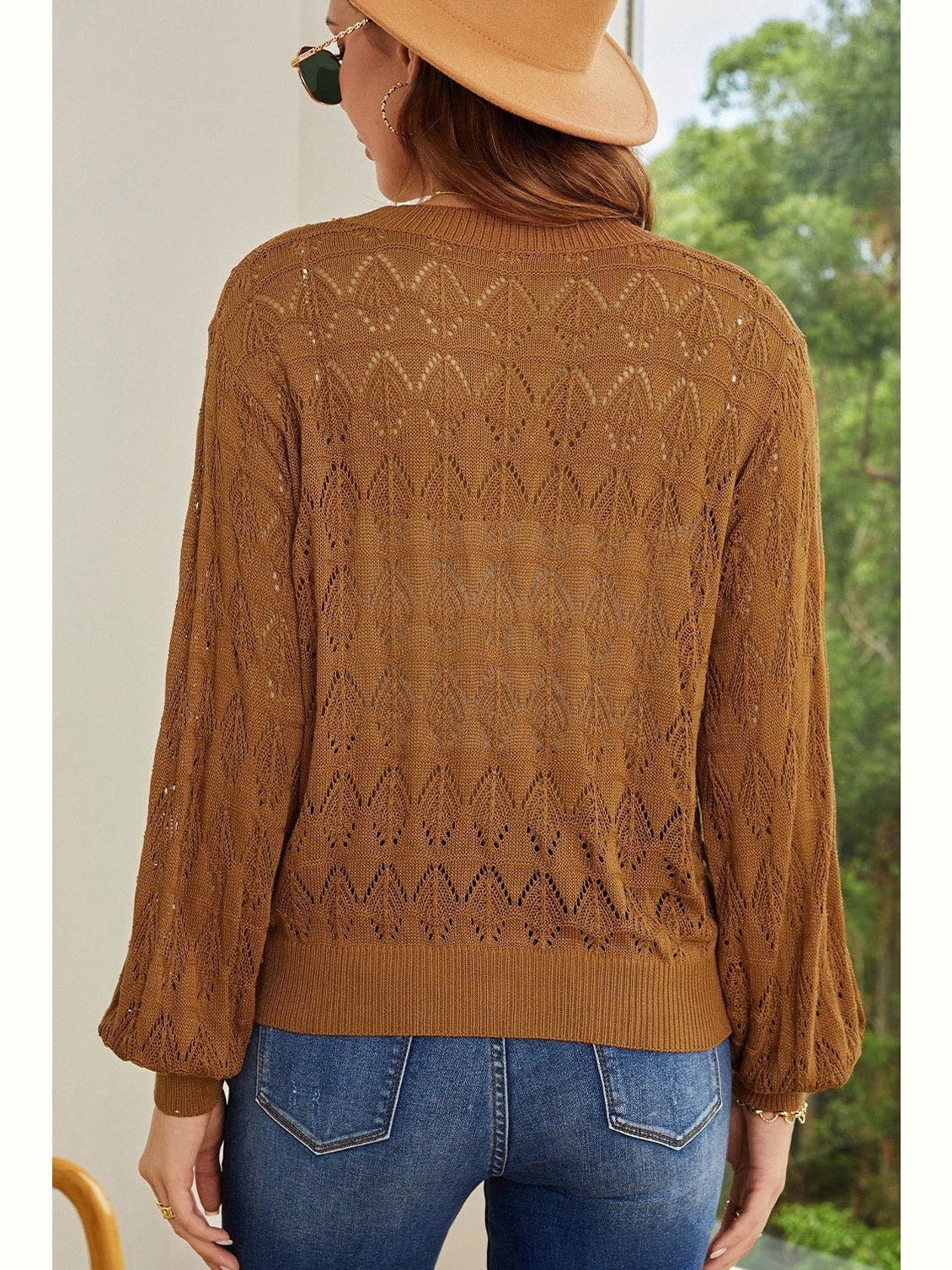 Women Openwork V-Neck Cardigan NicholesGifts