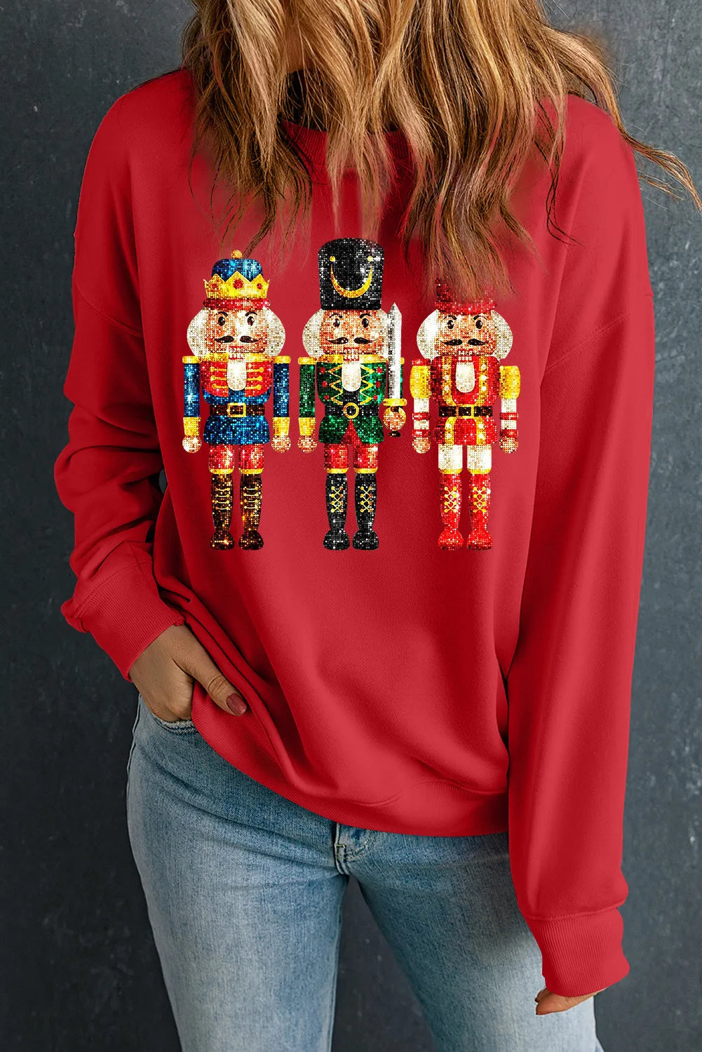 Nutcracker Round Neck Long Sleeve Sweatshirt NicholesGifts