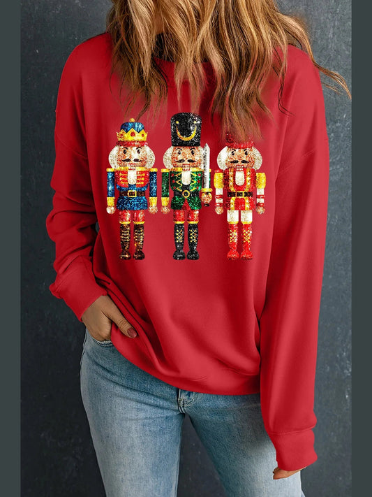 Nutcracker Round Neck Long Sleeve Sweatshirt NicholesGifts