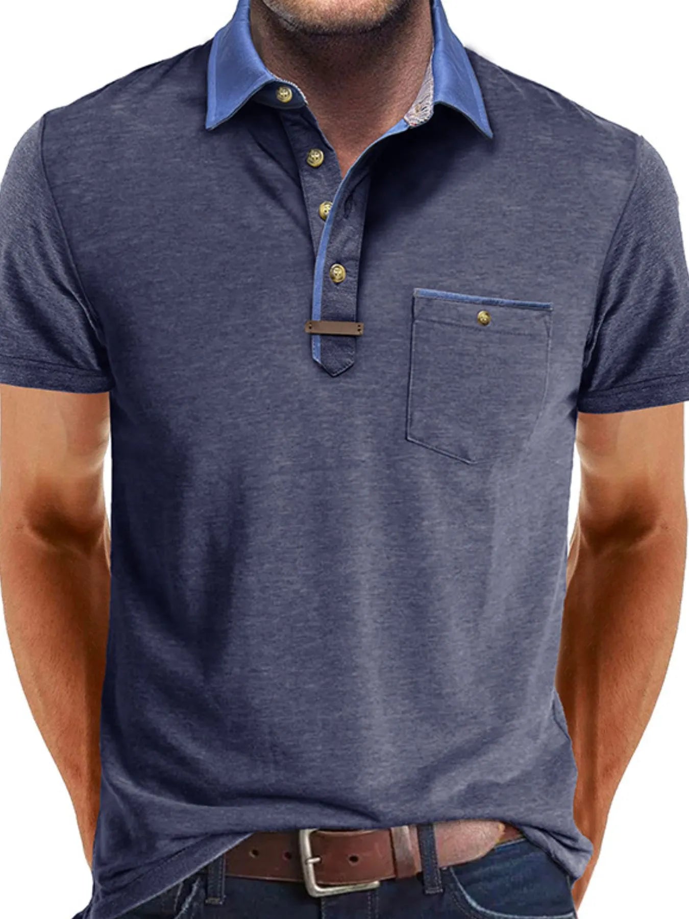 Men's Full Size Contrast Collar Pocket Polo Shirt Plus Size