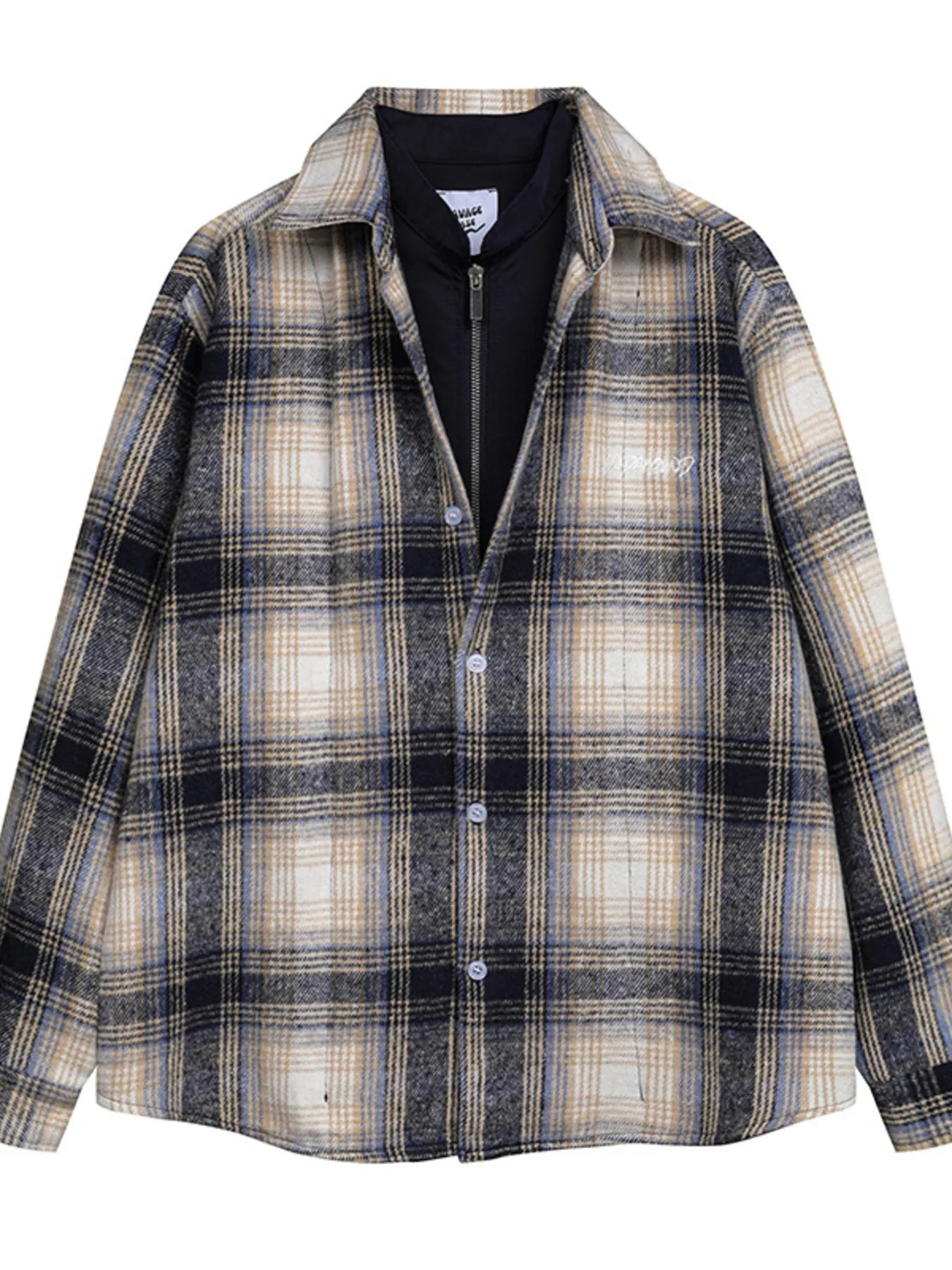 Men's Plaid Button Up Long Sleeve Jacket Trendsi