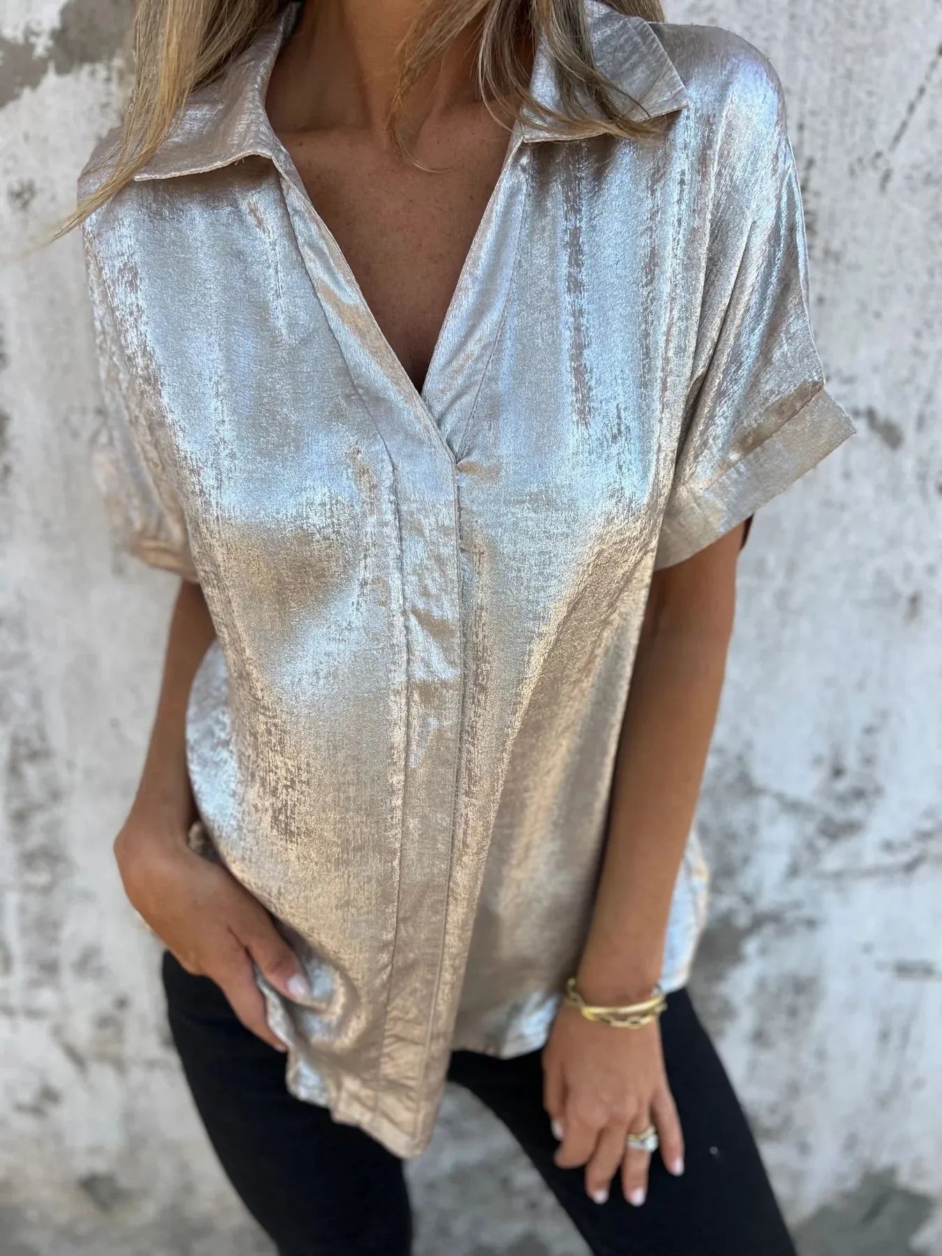 Full Size Collared Neck Short Sleeve Shirt Plus Size