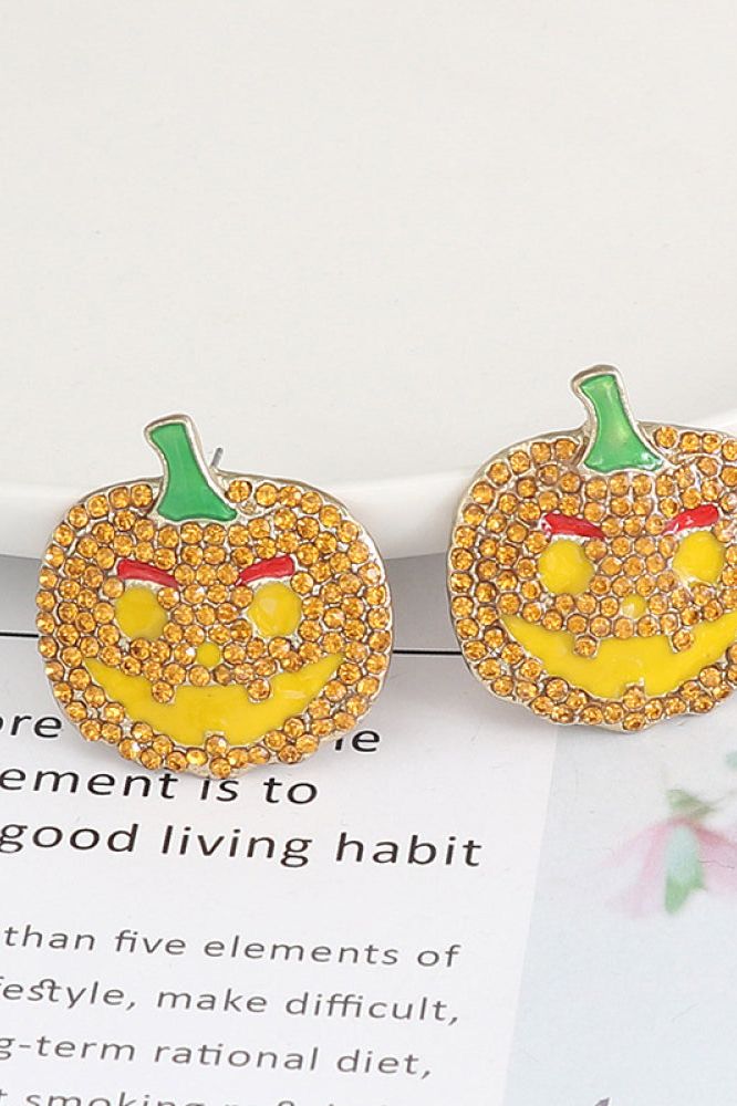 Women Demon Pumpkin Rhinestone Alloy Earrings NicholesGifts