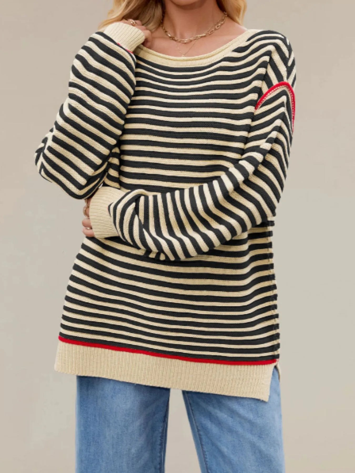Slit Striped Oversized Sweater