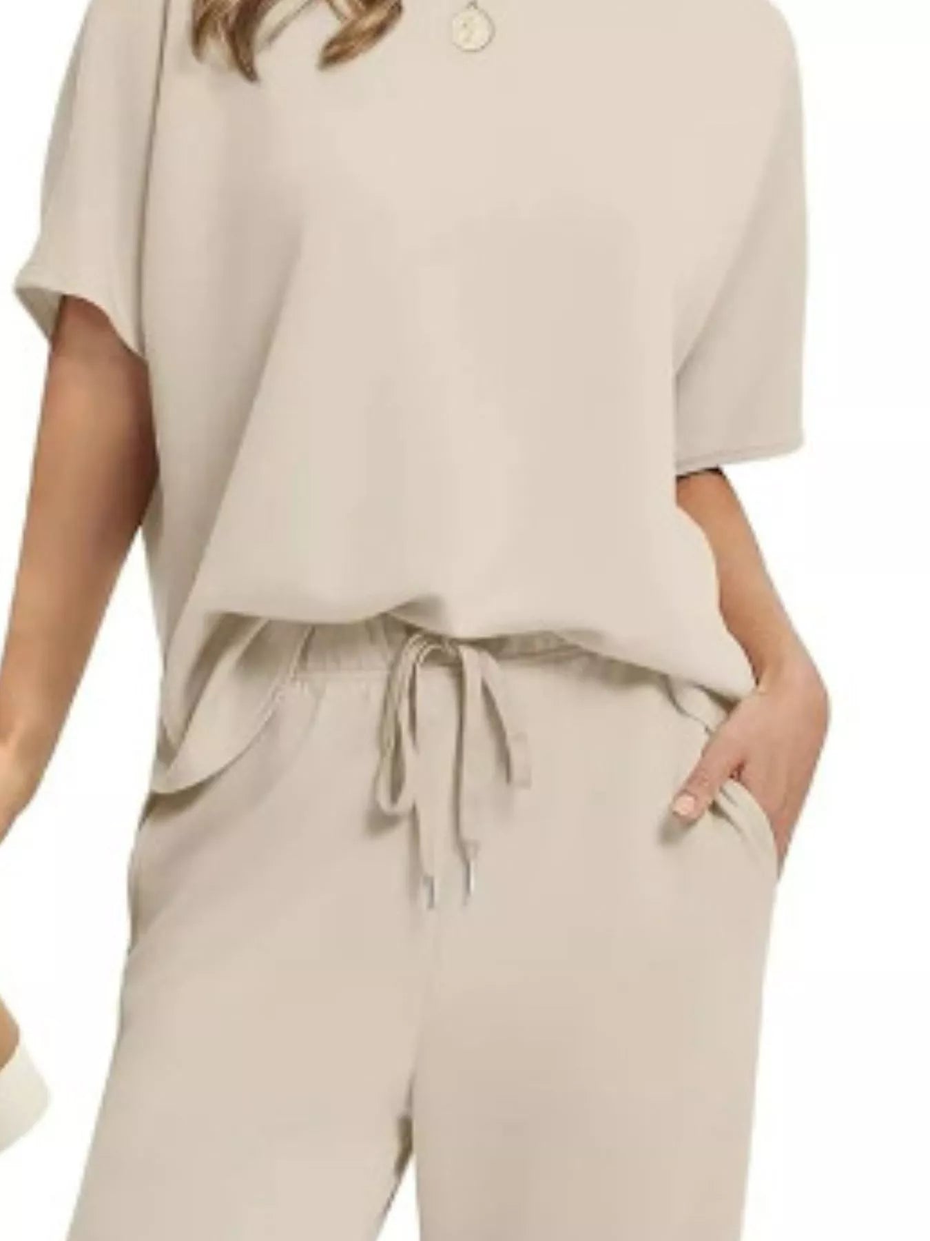 Full Size Round Neck Short Sleeve Top and Pants Set Plus Size Trendsi