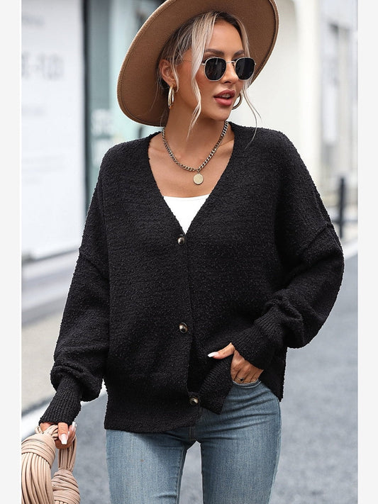 Women Button-Up Dropped Shoulder Cardigan