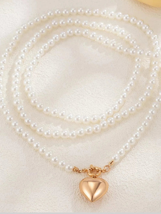 Women Pearl Chain Heart Necklace nicholesgifts