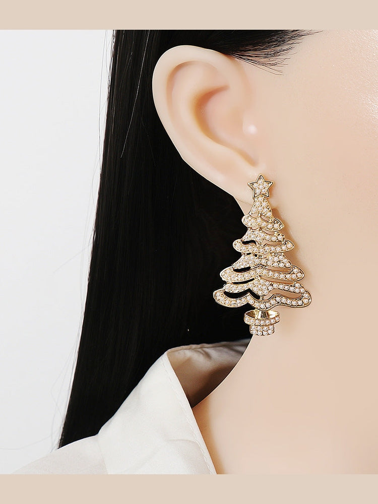 Rhinestone Alloy Christmas Tree Earrings NicholesGifts