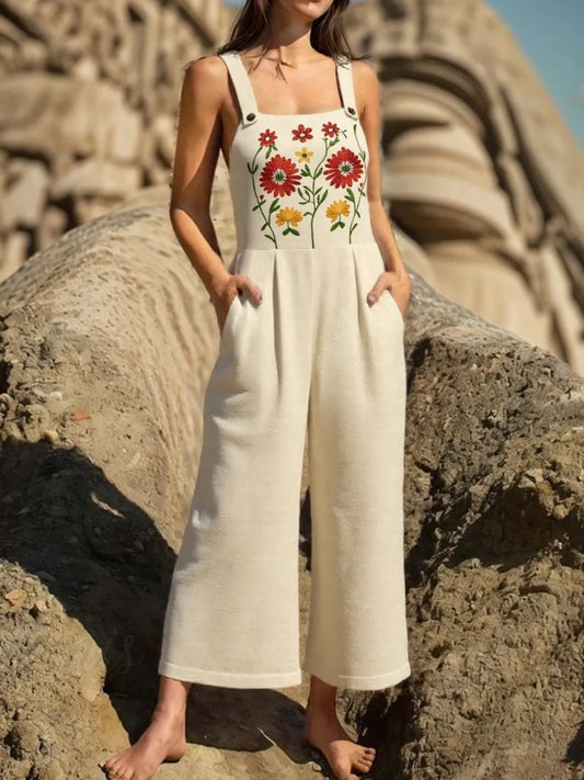 Floral Embroidered Wide Leg Jumpsuit nicholesgifts