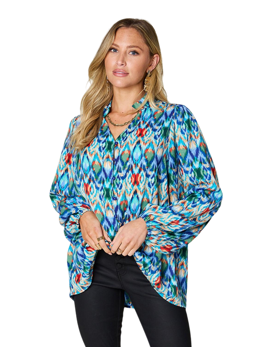 Women Double Take Full Size Printed Balloon Sleeve Blouse NicholesGifts
