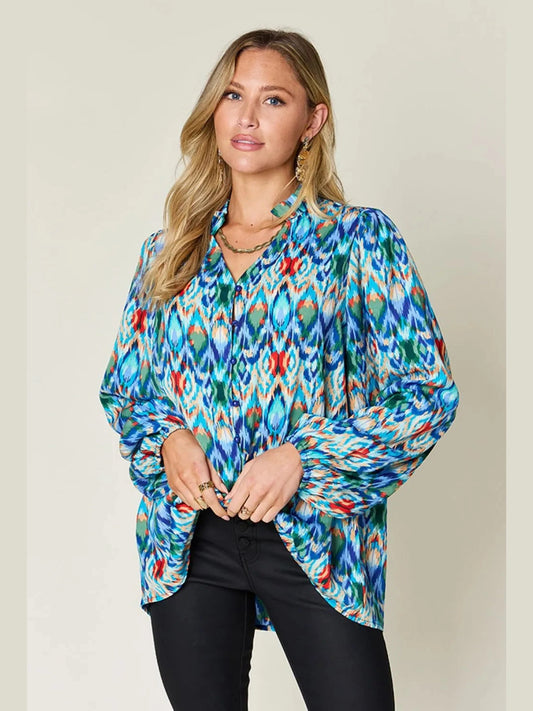 Double Take Full Size Printed Balloon Sleeve Blouse nicholesgifts