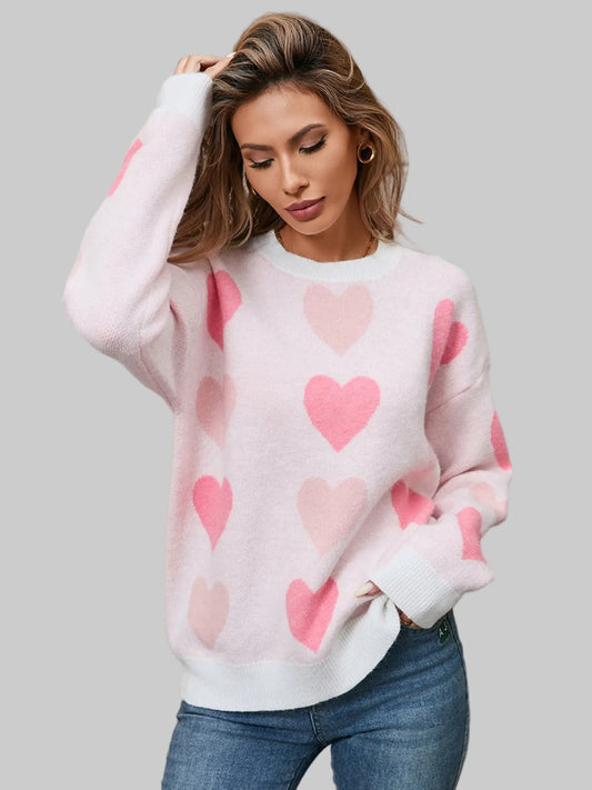 Women Angel Wings Heart Round Neck Long Sleeve Sweater nicholesgifts