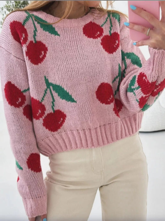 Cherry Pattern Long Sleeve Sweater