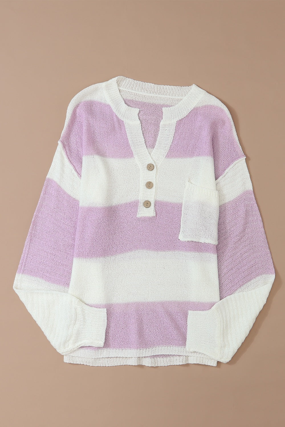 Women Striped Half Button Ribbed Pink Purple Sweater NicholesGifts