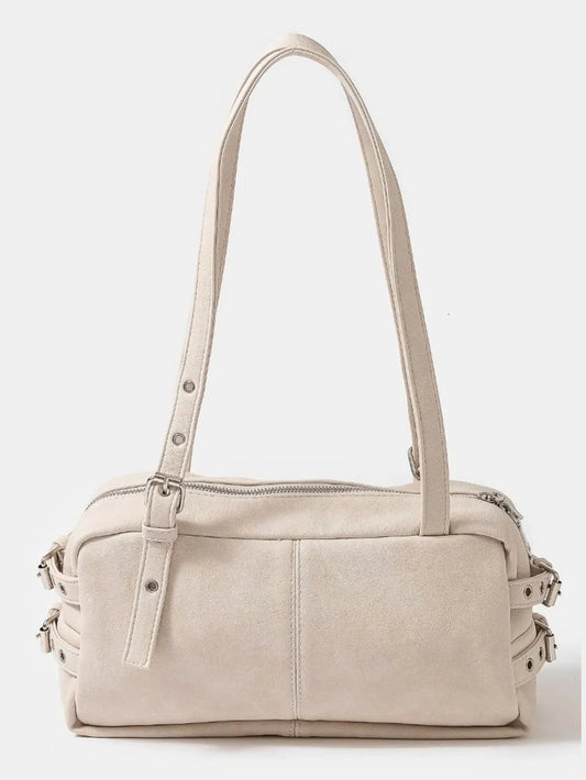 Fame Multi Grommet Belt Strap Rustic Rectangular Hand Bag