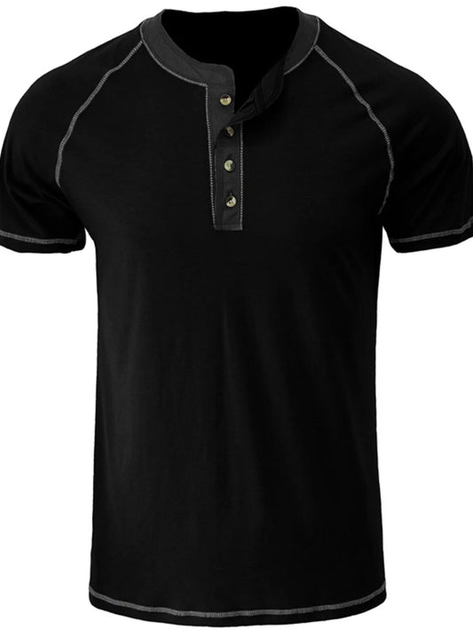 Men's Plus Size Contrast Stitch Henley Polo Shirt NicholesGifts