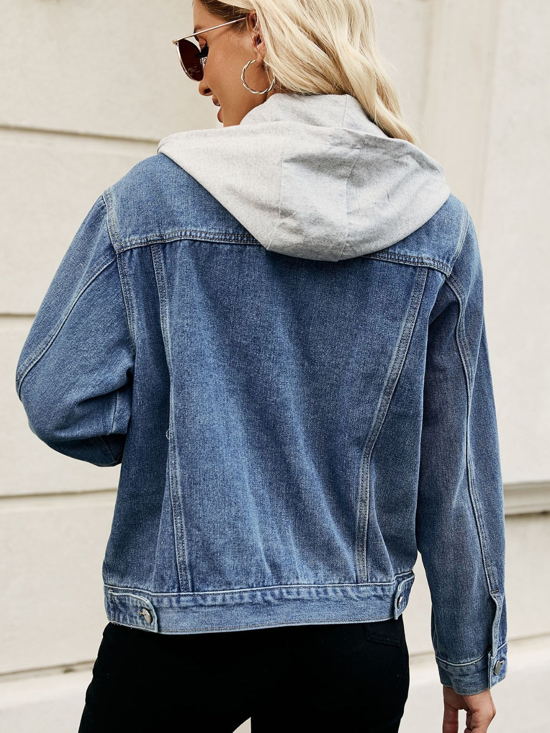 Drawstring Hooded Button Up Denim Jacket nicholesgifts