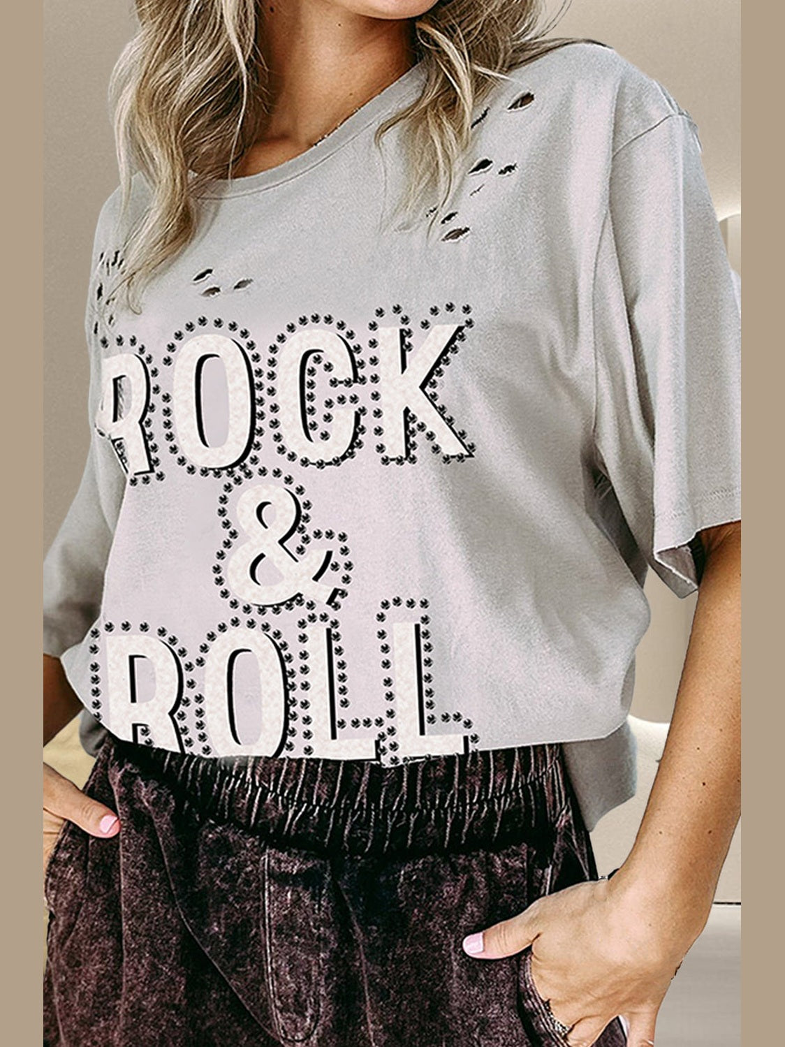 ROCK & ROLL Round Neck Dropped Shoulder T-Shirt