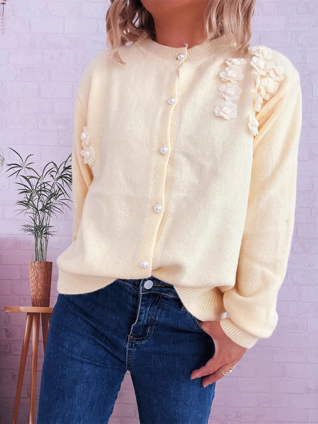 Flower Button Up Long Sleeve Cardigan