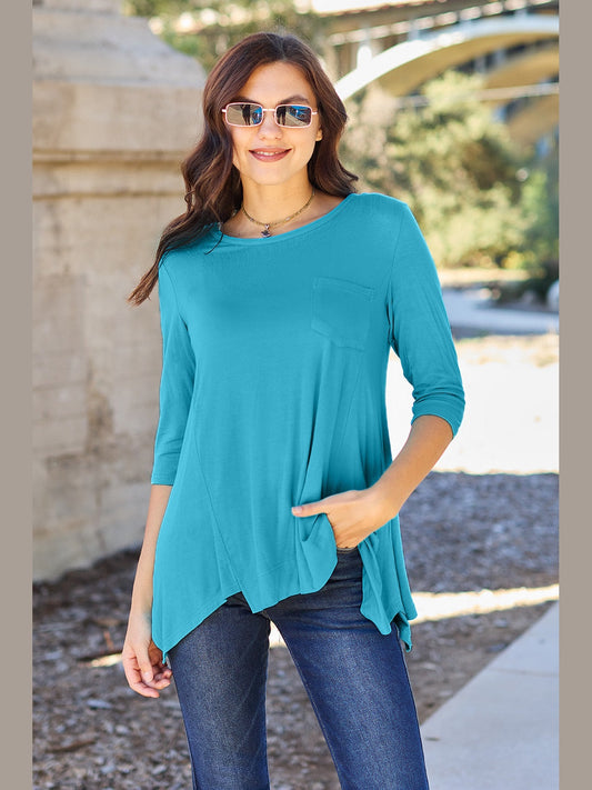 Women Basic Bae Full Size Round Neck Pocketed T-Shirt NicholesGifts