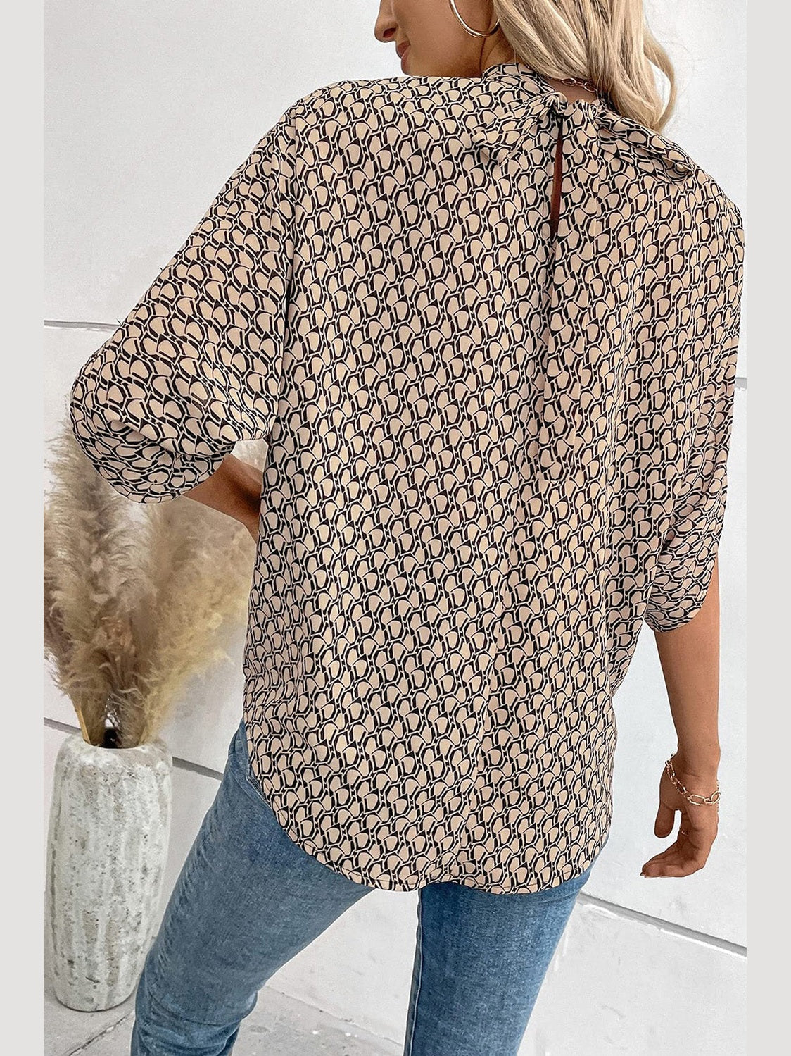 Tie Back Slit Half Sleeve Blouse