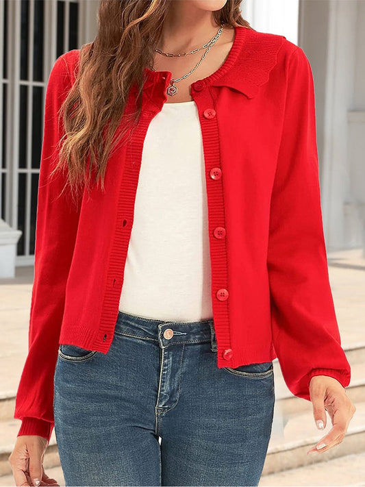 Women Collared Long Sleeve Button Down Cardigan