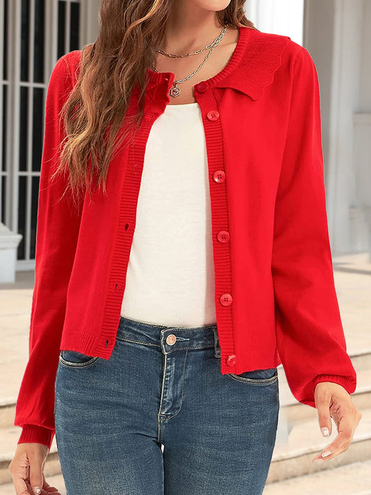 Collared Long Sleeve Button Down Cardigan nicholesgifts