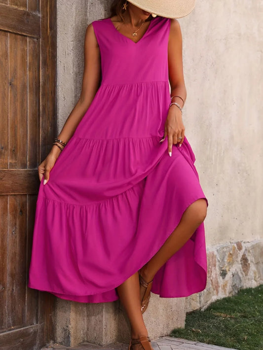 Tiered V-Neck Sleeveless Dress NicholesGifts
