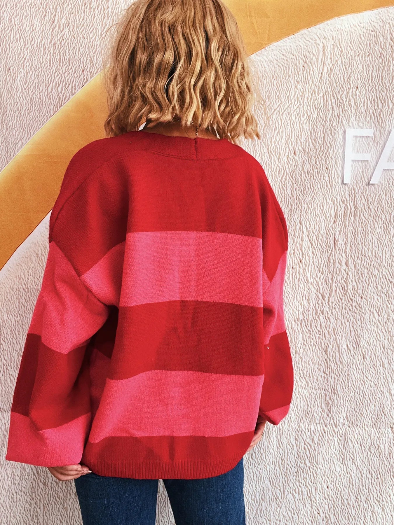 Women Color Block Open Front Cardigan nicholesgifts