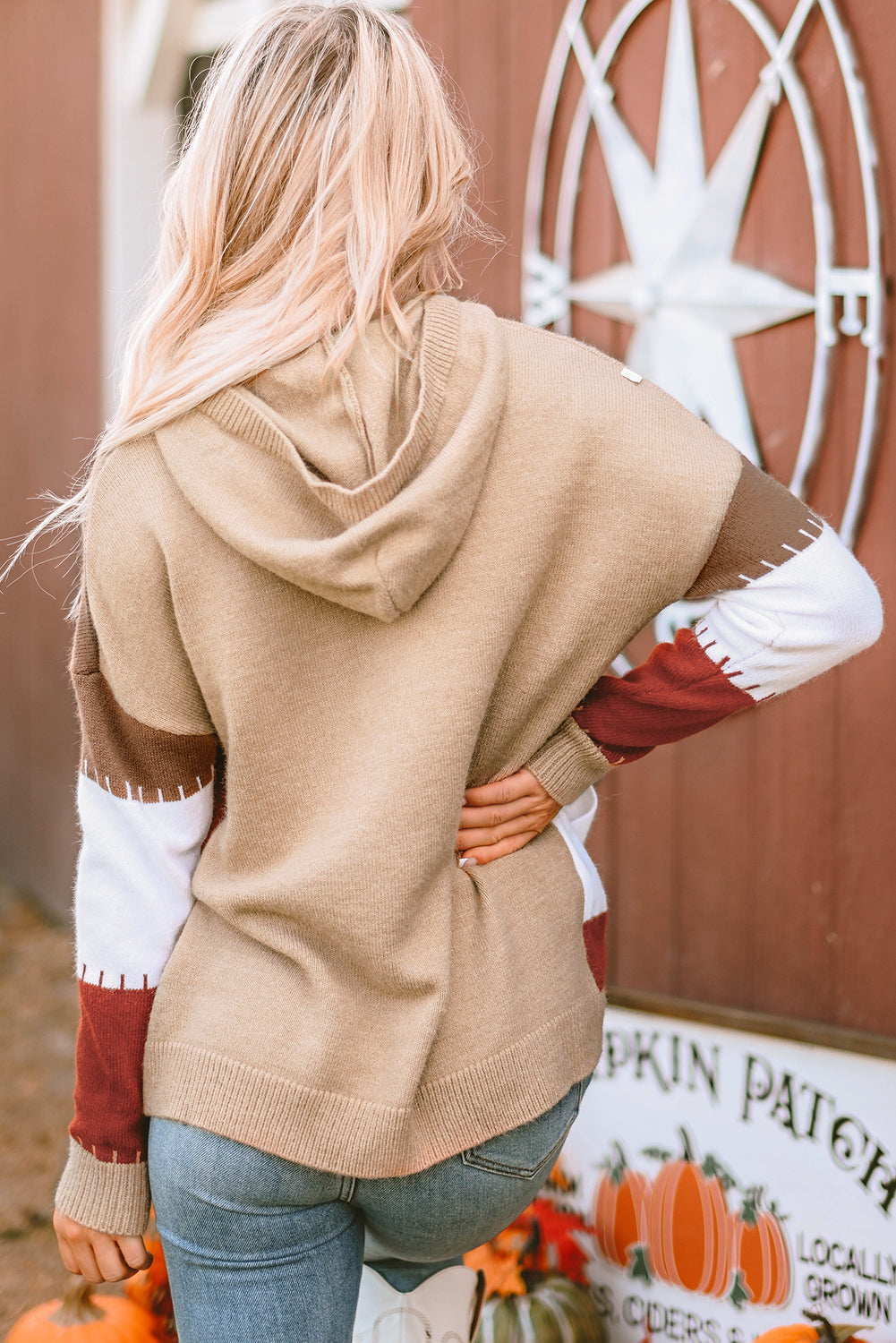 NicholesGifts Women Color Block Kangaroo Pocket Hooded Sweater NicholesGifts