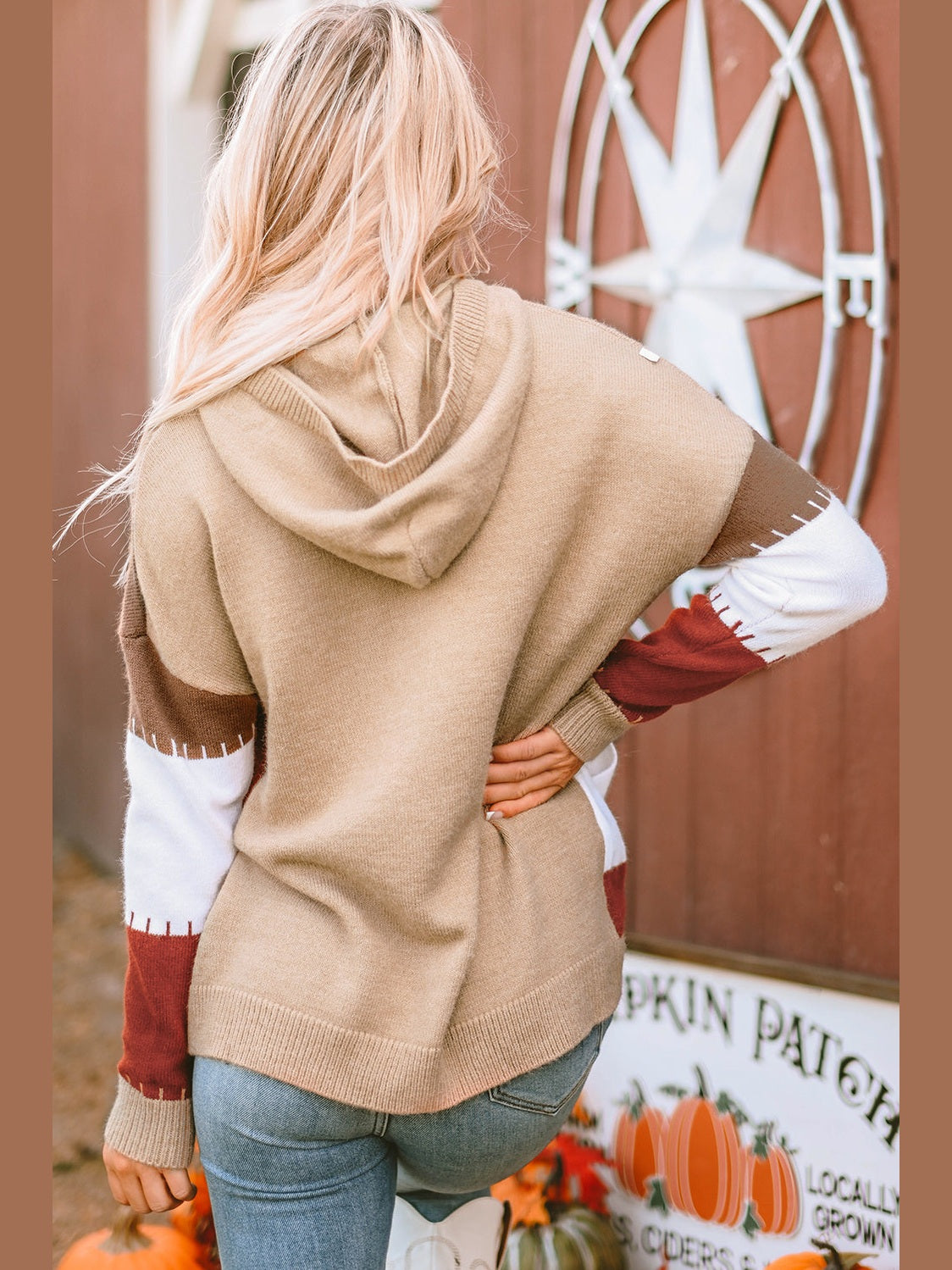 NicholesGifts Women Color Block Kangaroo Pocket Hooded Sweater NicholesGifts