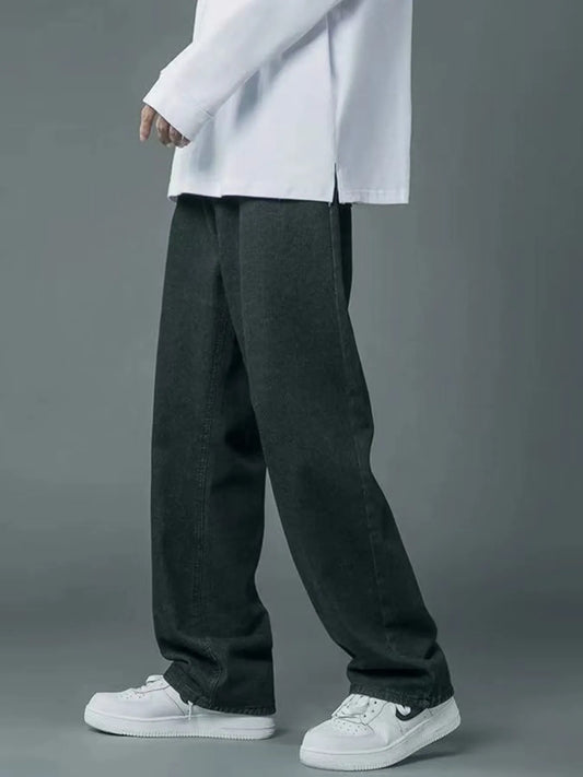 Men's Full Size Wide Leg Wash Relaxed Fit Jeans Plus Size Trendsi