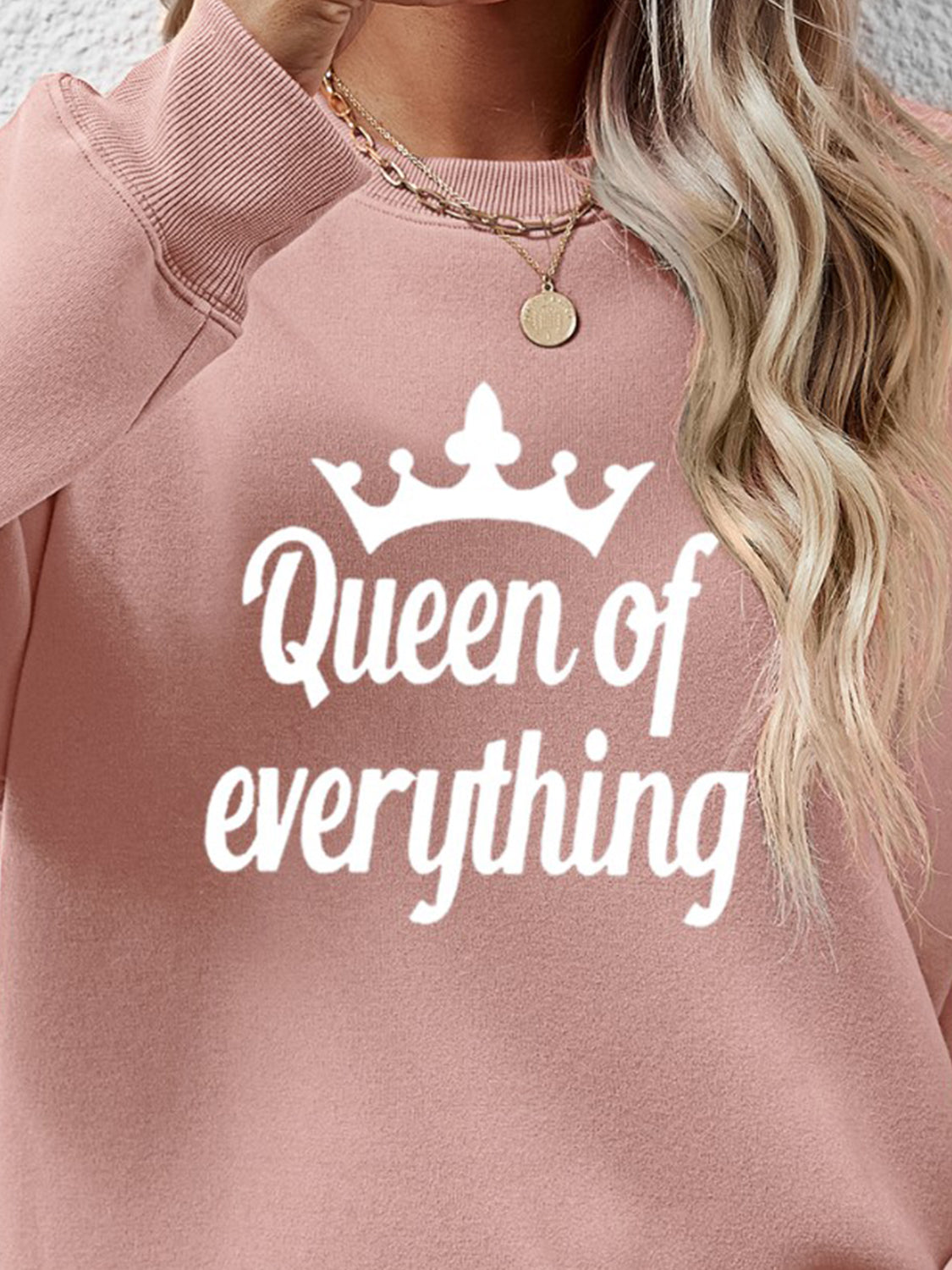NicholesGifts Women Queen Of Everything Round Neck Sweatshirt NicholesGifts