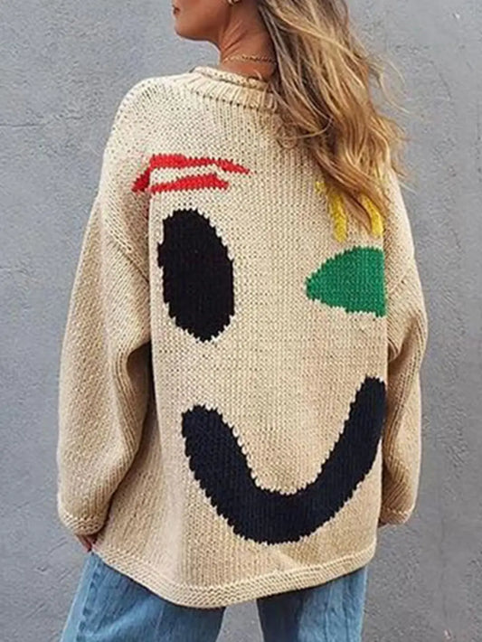 Contrast Drop Shoulder Long Sleeve Sweater nicholesgifts
