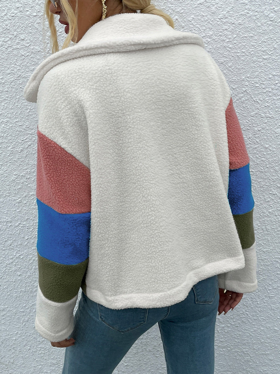 Shiny Color Block Button Down Collared Jacket NicholesGifts