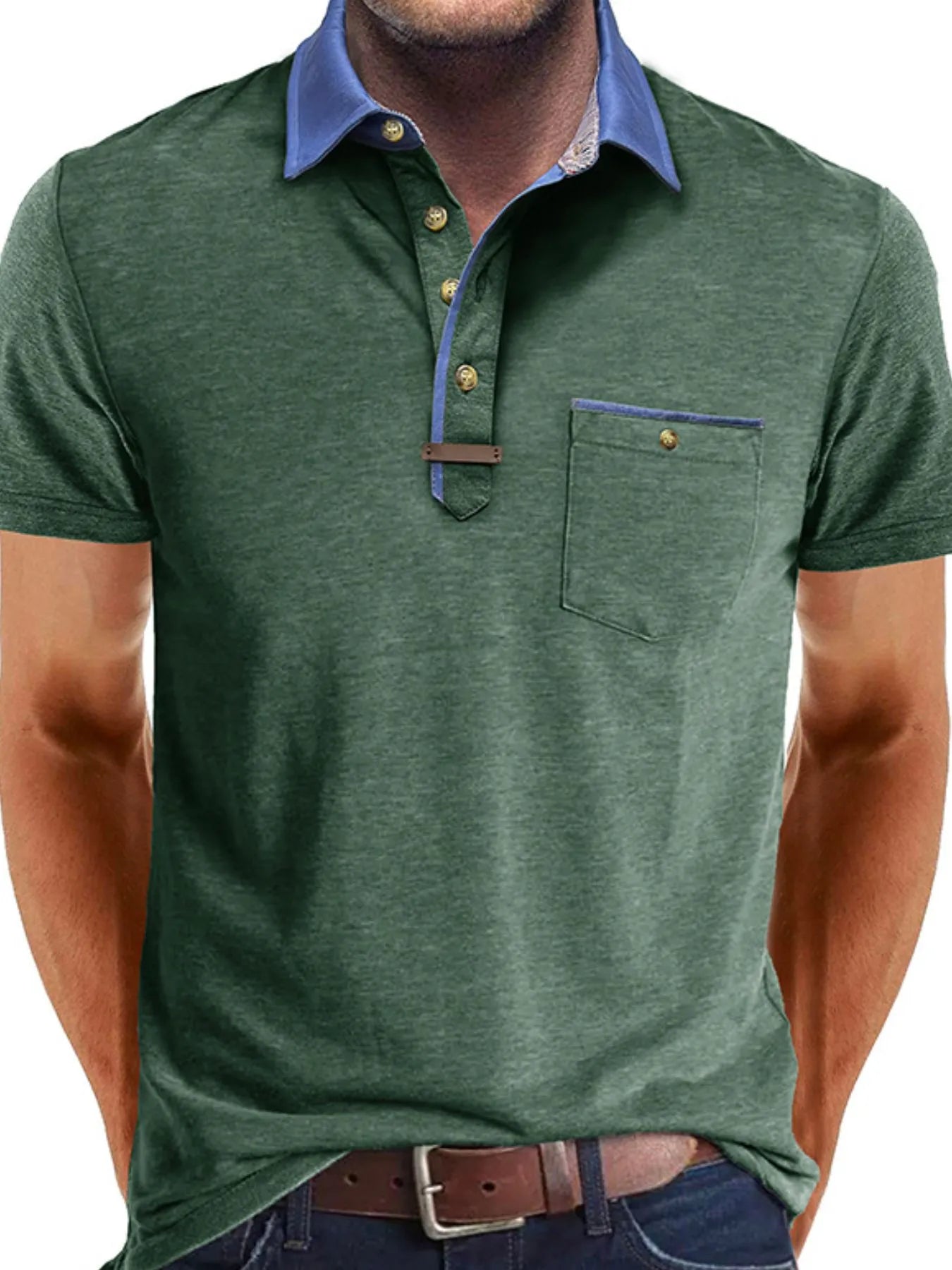 Men's Full Size Contrast Collar Pocket Polo Shirt Plus Size