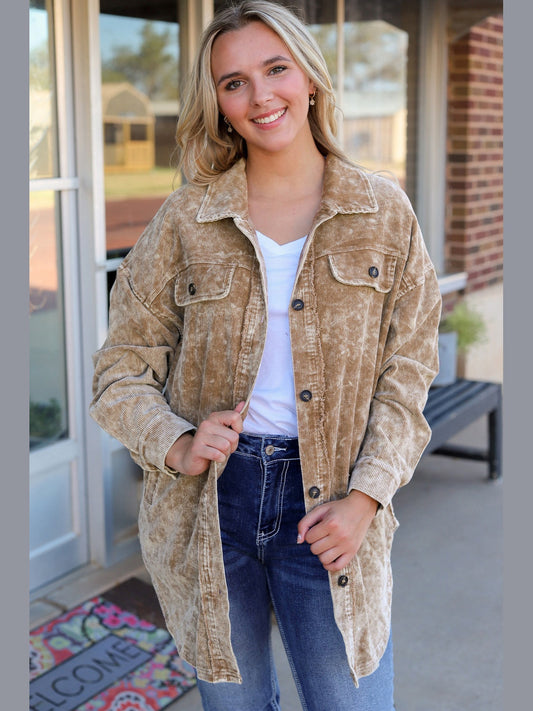Washed Button Down Dropped Shoulder Jacket nicholesgifts