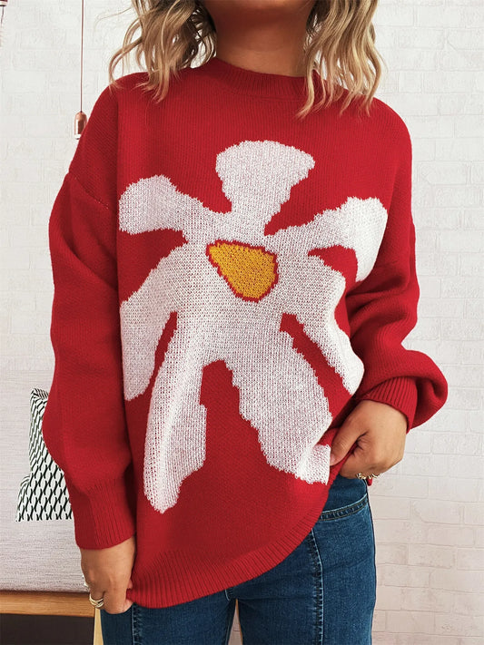 Flower Dropped Shoulder Sweater