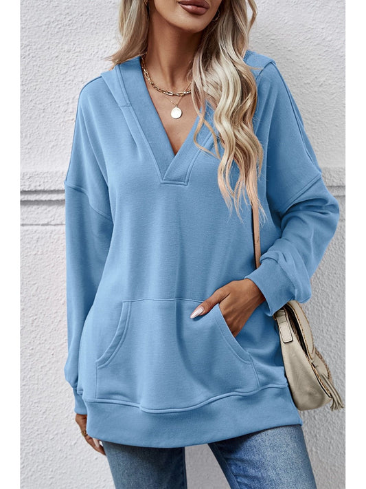 NicholesGifts Women V-Neck Drop Shoulder Long Sleeve Hoodie