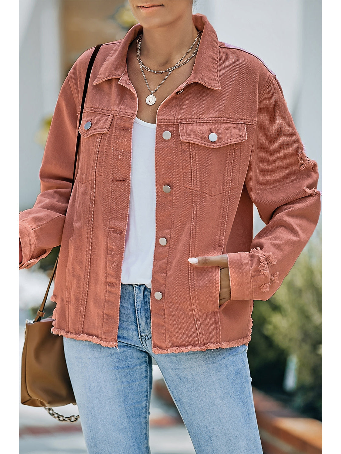 Distressed Raw Hem Denim Jacket NicholesGifts