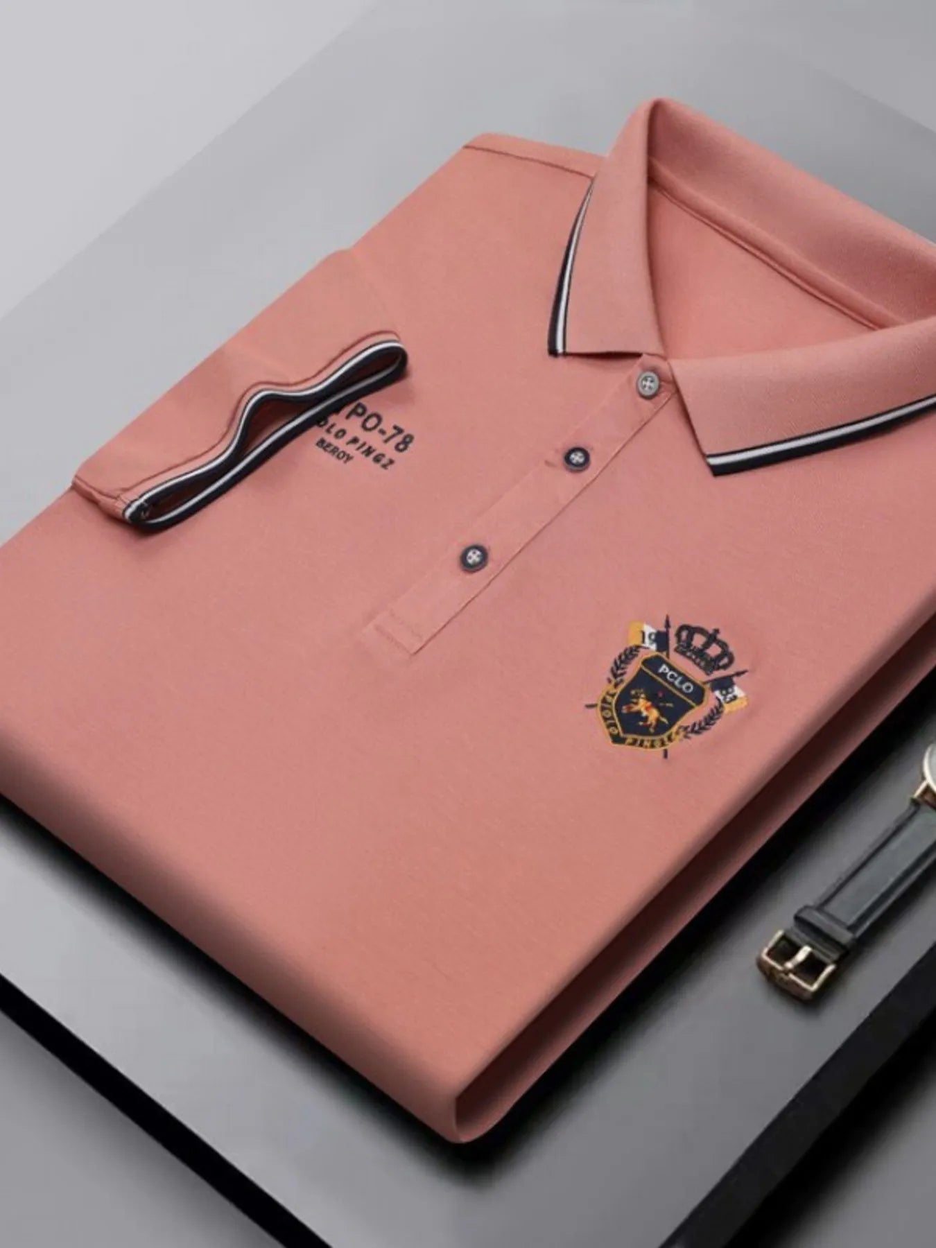 Men's Plus Size Embroidered Detail Short Sleeve Polo